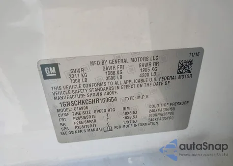 2017 Chevrolet Suburban Lt from USA, damaged, VIN 1GNSCHKC5HR160654